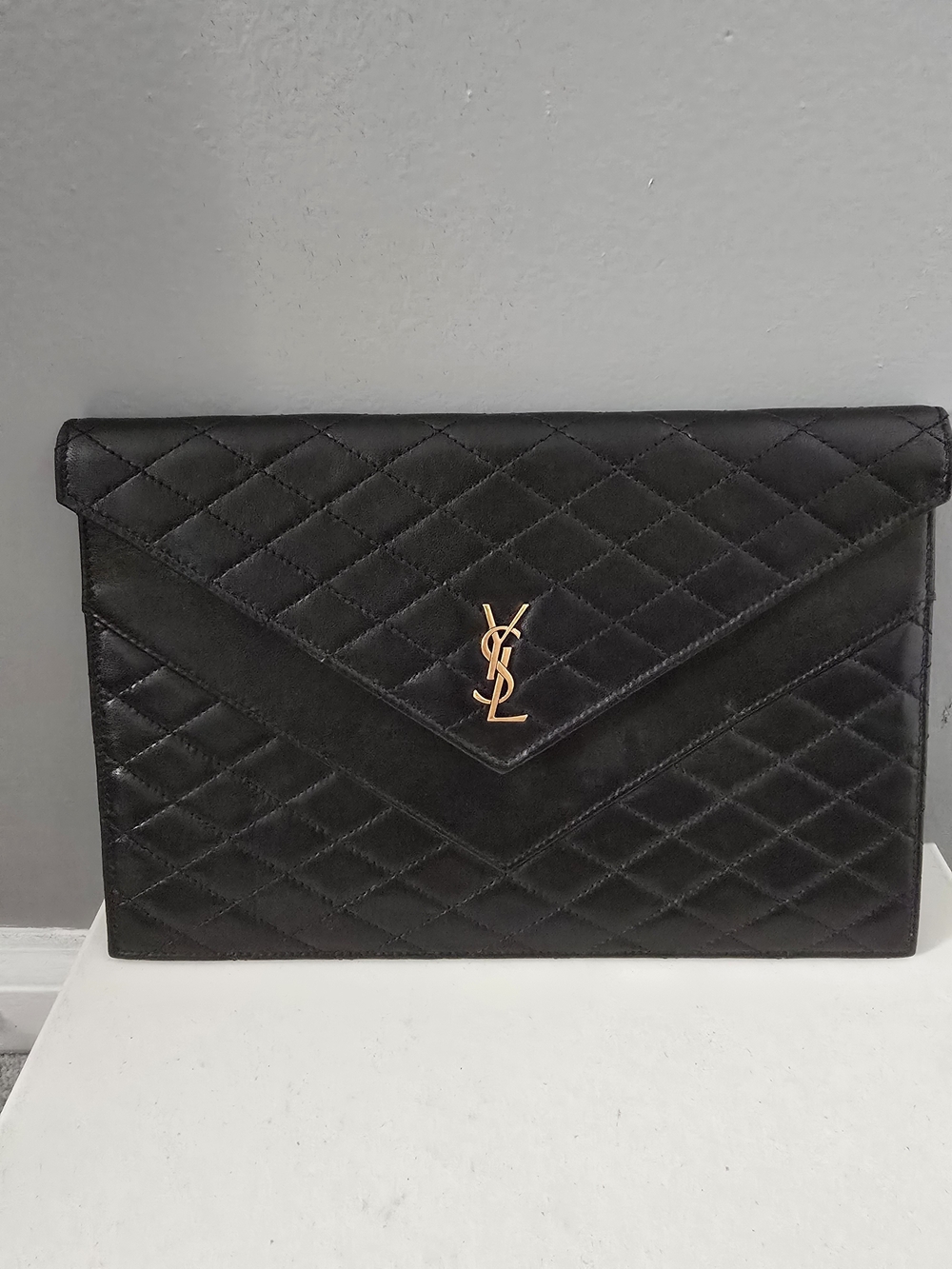 Saint Laurent Gabby Black Quilted Envelope Clutch